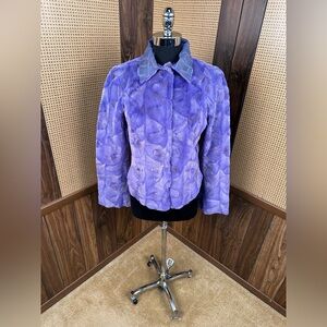 BYTE BY GIULIANA TESO DESIGNER DYED PURPLE BLUE SHEARED MINK SECTIONS FUR JACKET